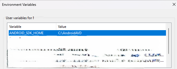 The environment variables edit view in Windows 11