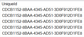 A database column with identical values