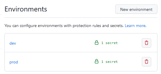 Two environments in a Github repo