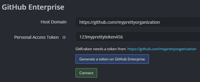 The Github enterprise connection view