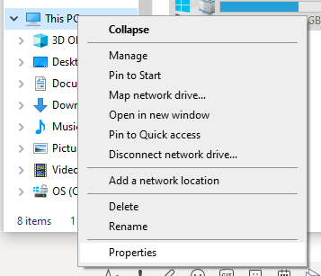 The right click menu of This PC